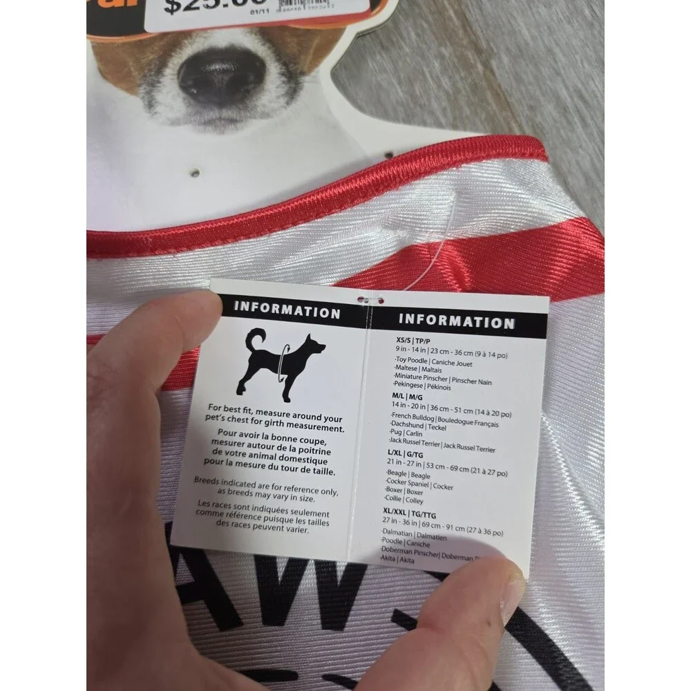 Party Dog Bite Paw Pup Seltzer Pet Costume White Red Dog Shirt L/XL Halloween